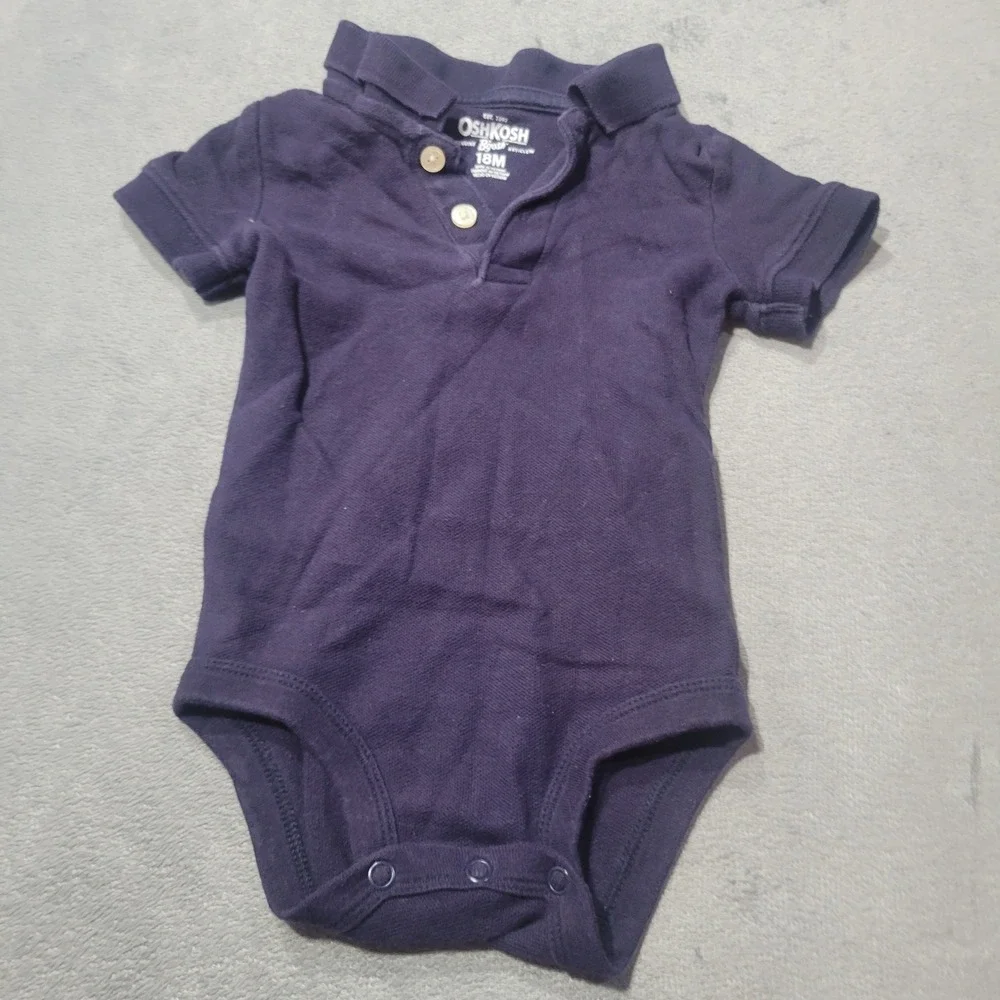 OshKosh‎ B'gosh Polo Bodysuit Kids 18M Navy Blue Solid Short Sleeve Pique Cotton